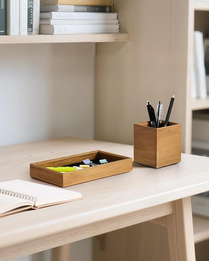 HULISEN Wooden Desk Organizer Tray, Pencil Holder - Image 5