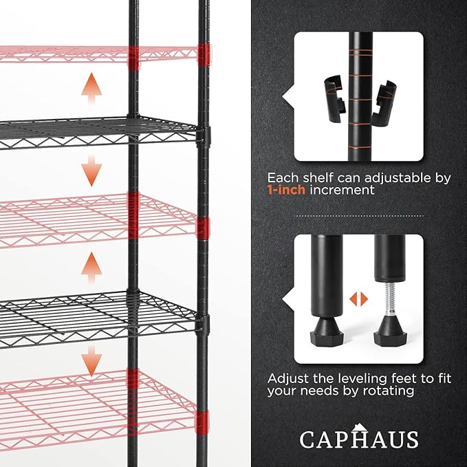 CAPHAUS 3/4/5-Tier Adjustable Height Wire Shelving Unit, Rack Shelving - Image 4