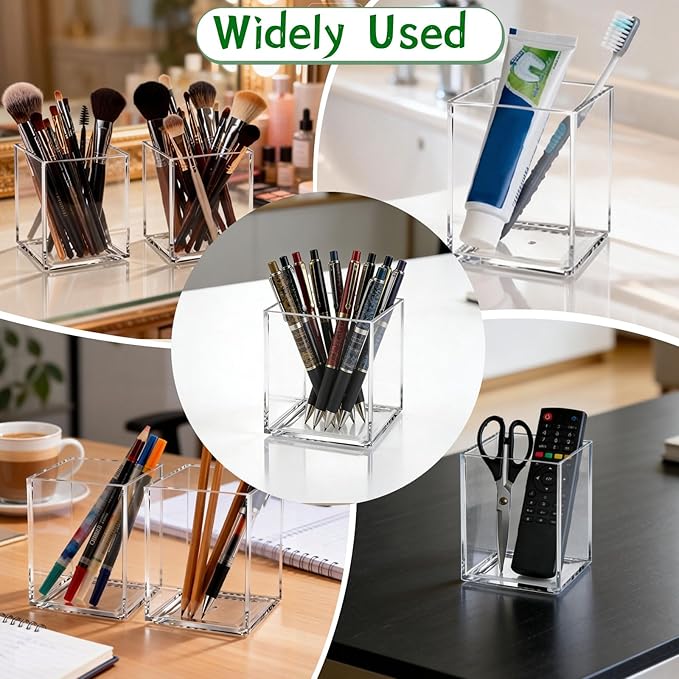 AZUREAL 4 Pack Clear Acrylic Pen Holder Cup, Thickened Acrylic Desktop - Image 7