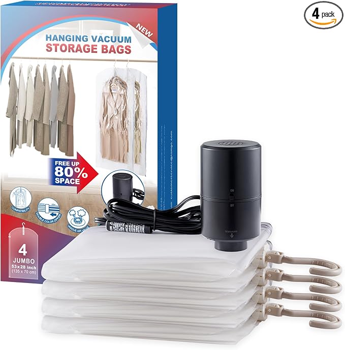 Hanging Vacuum Storage Bags, 4 Pack Hanging Storage Bags by VELMADE