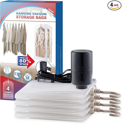 Hanging Vacuum Storage Bags, 4 Pack Hanging Storage Bags by VELMADE
