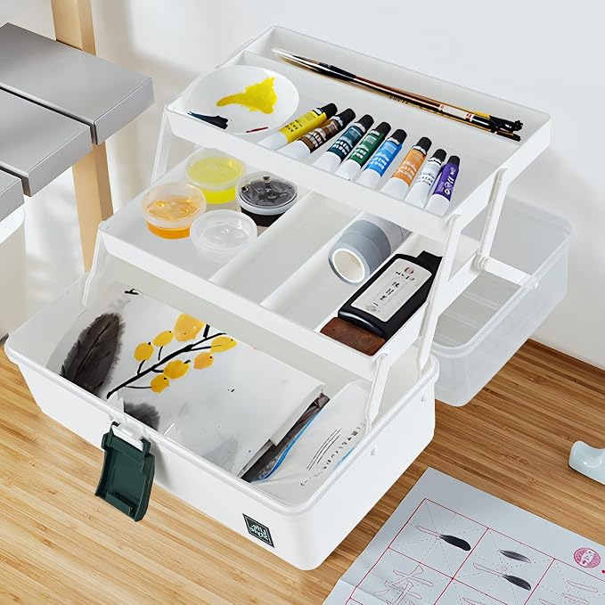WEWLINE 13-Inch Art Box Organizer 3-Layer Craft Storage Organizer Sewing Kit Box - Image 4