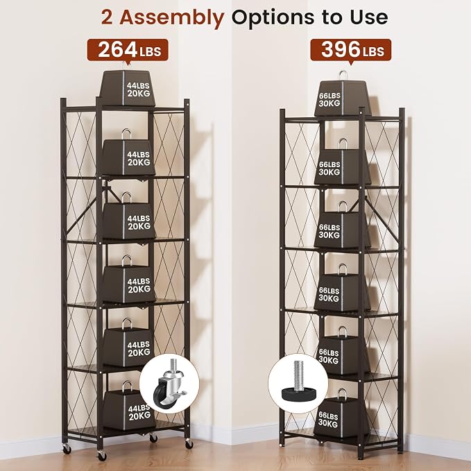 ALANNG 73.6 Inch Folding Bookshelf, 6 Tier Metal Bookcase and Bookshelves | - Image 8