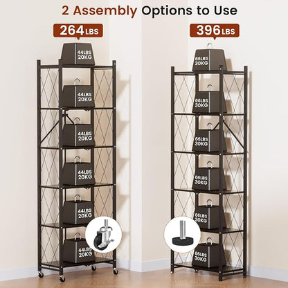 ALANNG 73.6 Inch Folding Bookshelf, 6 Tier Metal Bookcase and Bookshelves | - Image 8