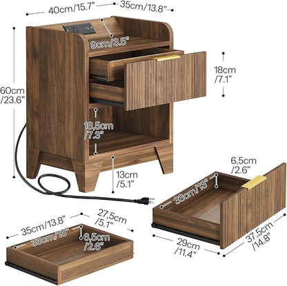 HOOBRO Fluted Nightstand with Charging Station, End Table with Hidden Drawer - Image 3