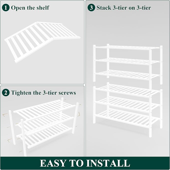 Smiry Bamboo Shoe Rack for Closet, 6 Tier Wooden Stackable Shoe Organizer - Image 6