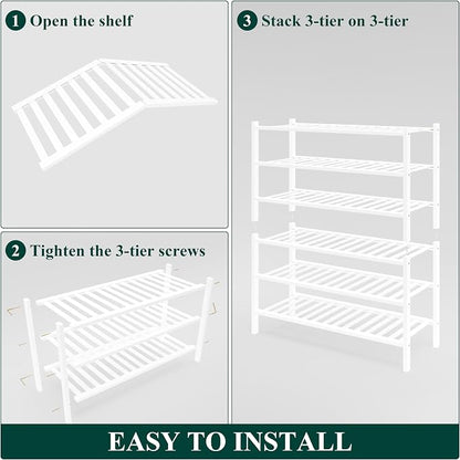 Smiry Bamboo Shoe Rack for Closet, 6 Tier Wooden Stackable Shoe Organizer - Image 6
