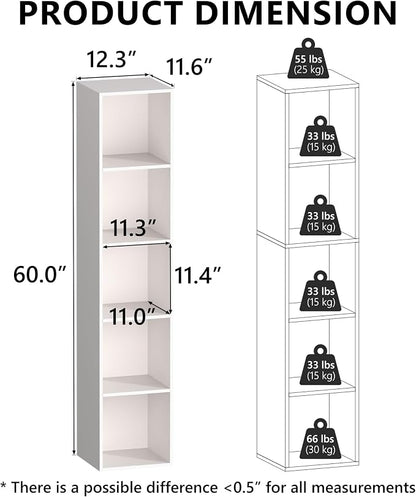 5 Cube Storage Organizer, 5 Tier Vertical Cube Bookcase Freestanding Storage - Image 4