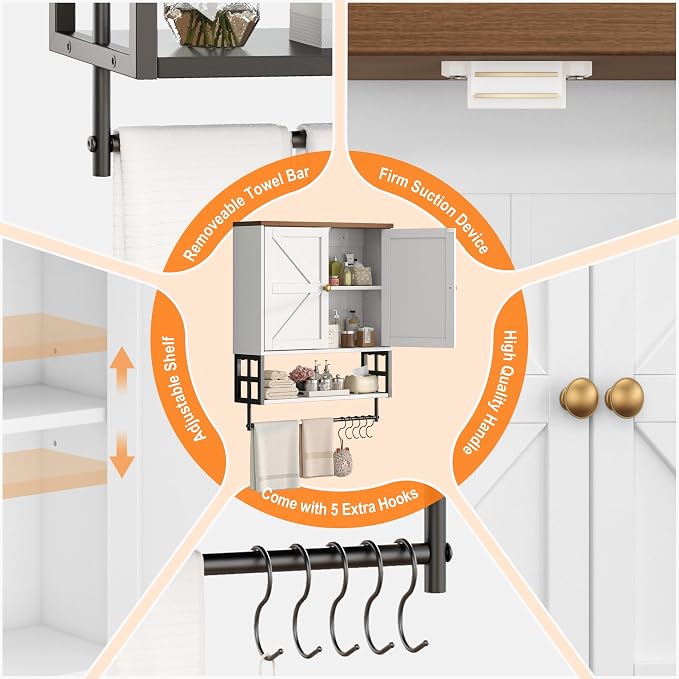 Wall Mounted Bathroom Storage Large Farmhouse Medicine Cabinet | 2 Doors & - Image 7