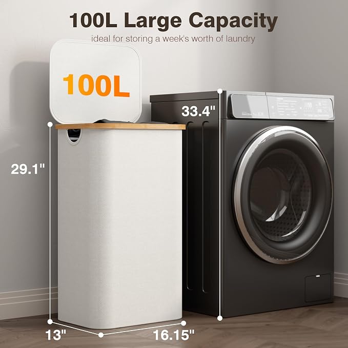 Bathola Laundry Hamper with Lid, Laundry Basket with Removable Bag, - Image 2