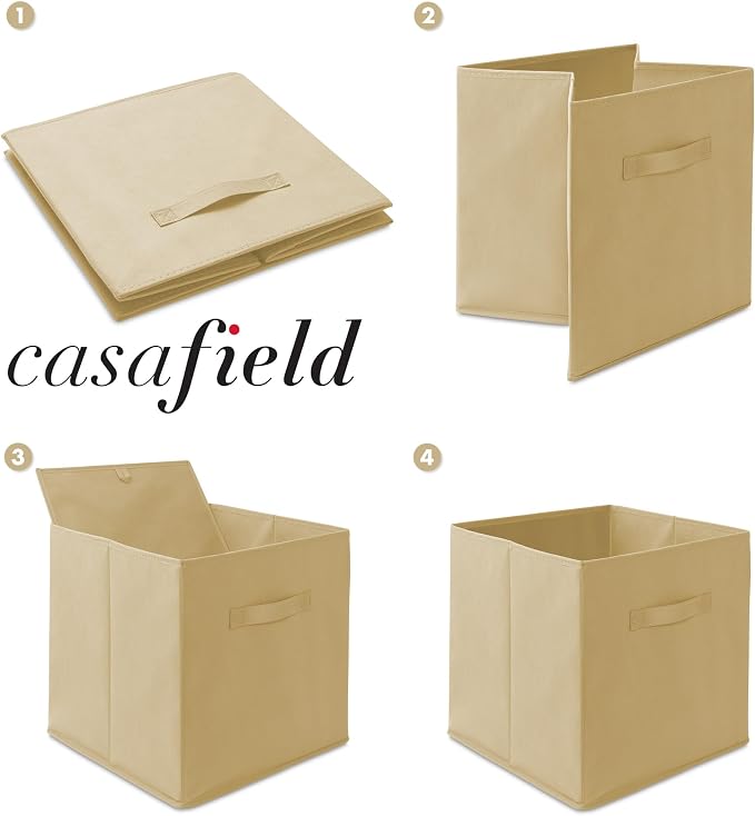 Casafield Set of 6 Collapsible Fabric Cube Storage Bins, Sandy Beige - Image 6