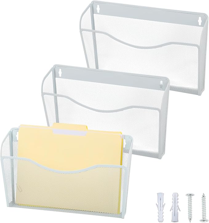 EASEPRES 3 Single Pocket Mesh Hanging File Organizer, Vertical Wall Mounted by EASEPRES