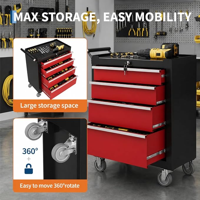 Garvee Rolling Tool Chest, 4 Drawers Tool Storage Cabinet, Toolbox - Image 4