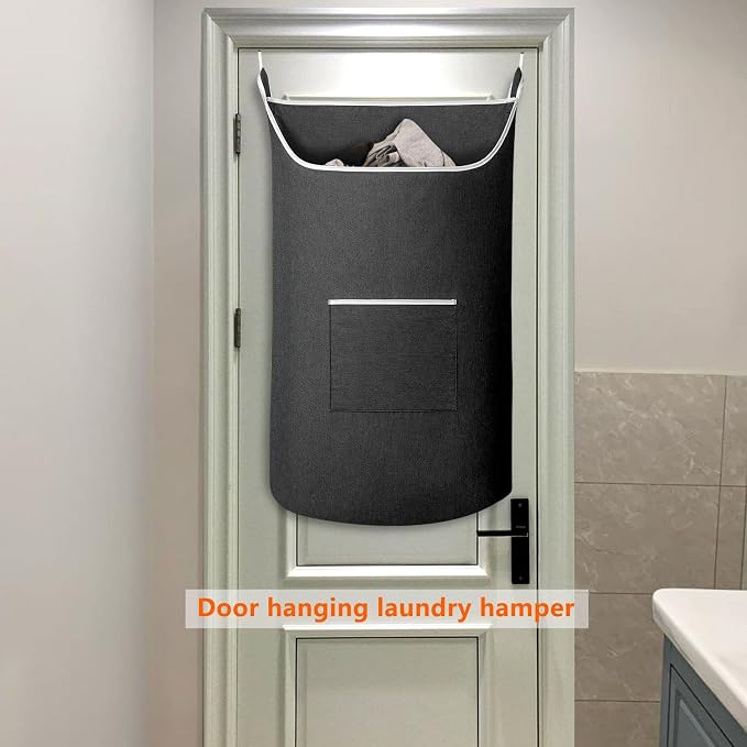 SAVERHO Black Hanging Laundry Hamper Bag, XL Door Hanging Hamper - Image 6