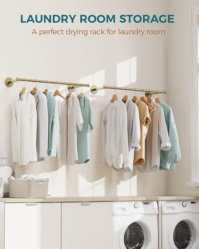 OROPY 33" Industrial Pipe Clothing Rack, Wall Mounted Clothes Rack 2 Pack | Gold - Image 7
