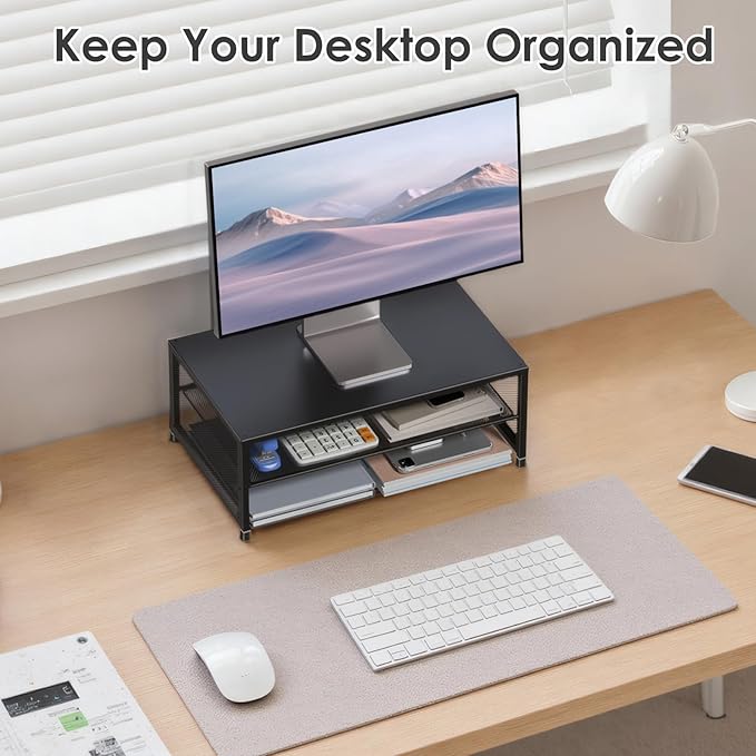 Desk Organizers and Accessories, 2-Tier Metal Computer Monitor Stand Riser - Image 6
