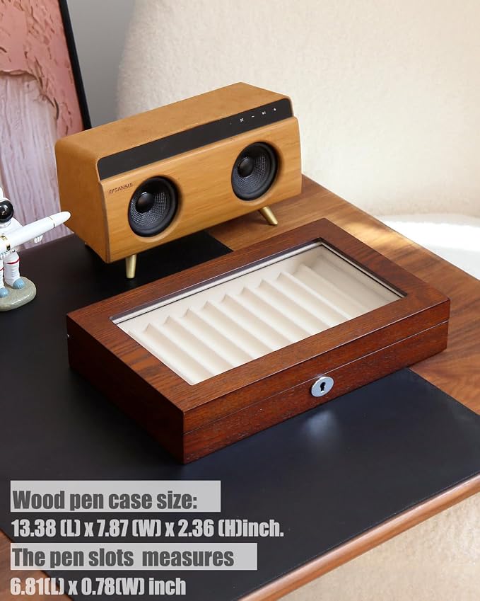 Wooden Pen Display Case – 12 Slot Lockable Fountain Pen Storage Box, Gift - Image 3