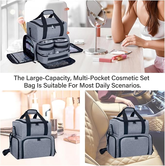 Large Makeup Cosmetic Bag with 3 Removable Case and 2 Removable Dividers Double - Image 6