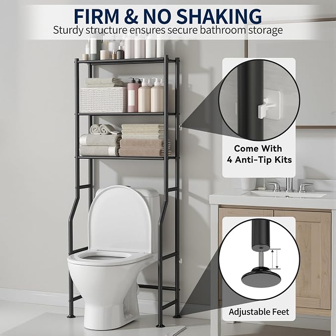 GloTika 3-Tier Over Toilet Storage Rack, Metal Over Toilet Bathroom Organizer - Image 5