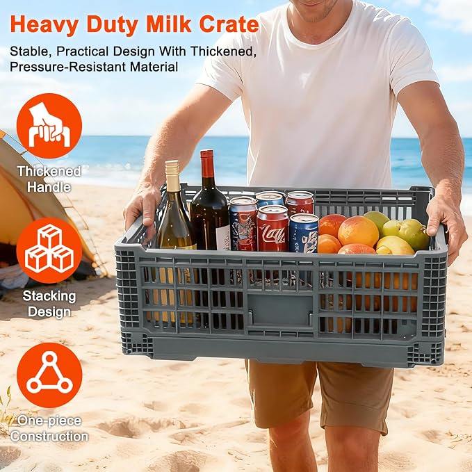 Collapsible Milk Crates for Storage, 52L Storage Crates, Heavy Duty Milk Crate - Image 5