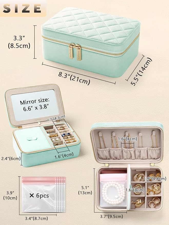 Velvet Travel Jewelry Box with Large Mirror, Double-Layer Jewelry Organizer Case - Image 2