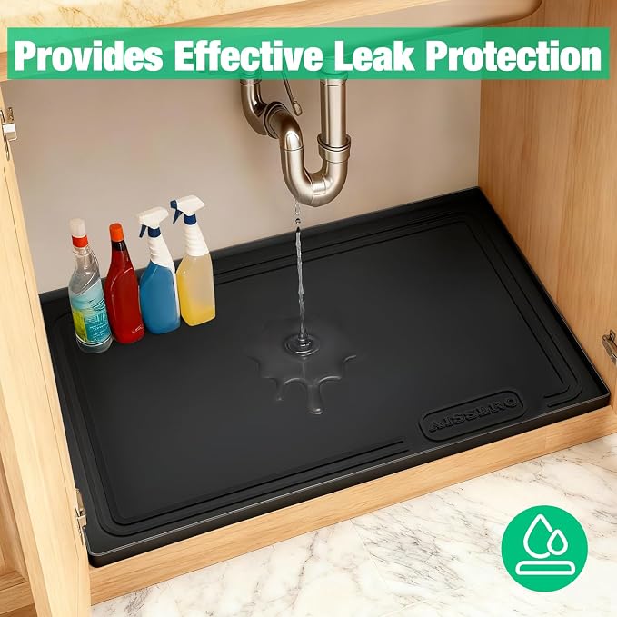 Aisslro Under Sink Mat 28" X 19", Waterproof Silicone Under Sink Mats - Image 4