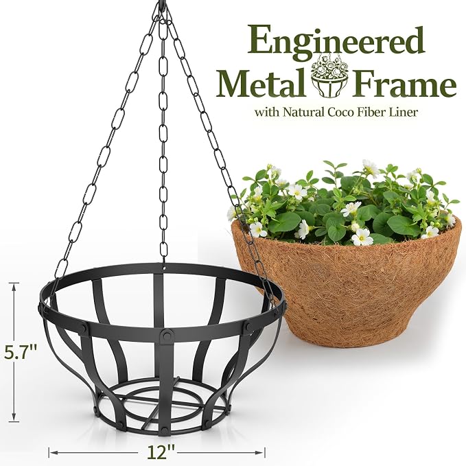 VOXOR Metal Hanging Baskets for Plants, Heavy Duty Wrought Iron Hanging Baskets - Image 2