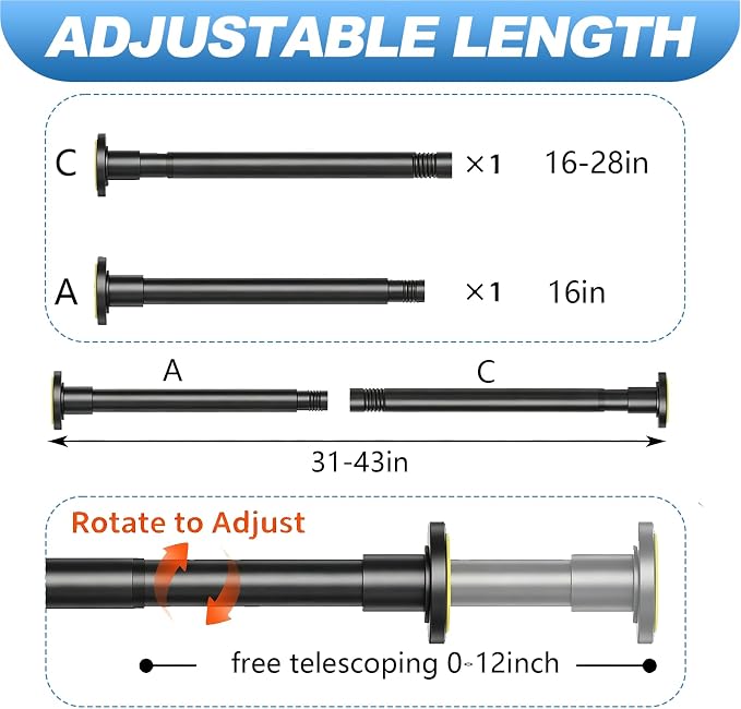 CorkLatta Black Shower Curtain Rod 32 to 43 Inch, 1 Inch Diameter Adjustable - Image 4