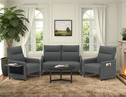 3-Piece Living Room Sofa Set, Faux Leather Loveseat & Accent Chairs Set of 2 by Tbillionnext