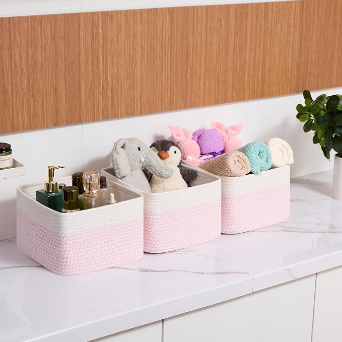Small Organizing Baskets for Cubes Shelf, 9.7x9.7x7.1 Inch Rope Woven Storage - Image 6