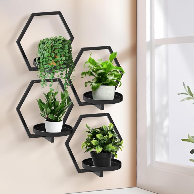 Garvee Hexagon 4 PCS Wall Shelf - 20Lb Load Capacity - Image 2