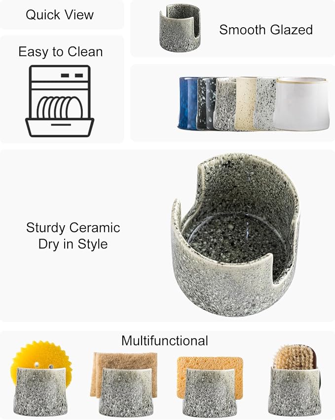 Kitchen Sponge Holder, Ceramic Dish Sponge Holder Scrubby Daddy Farmhouse Dish - Image 2