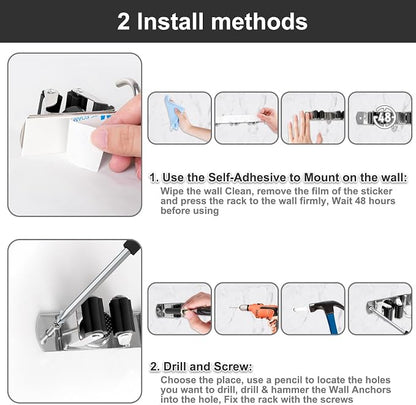 Broom Holder Wall Mount, Broom Organizer Wall Mount Stainless Steel Broom and - Image 7
