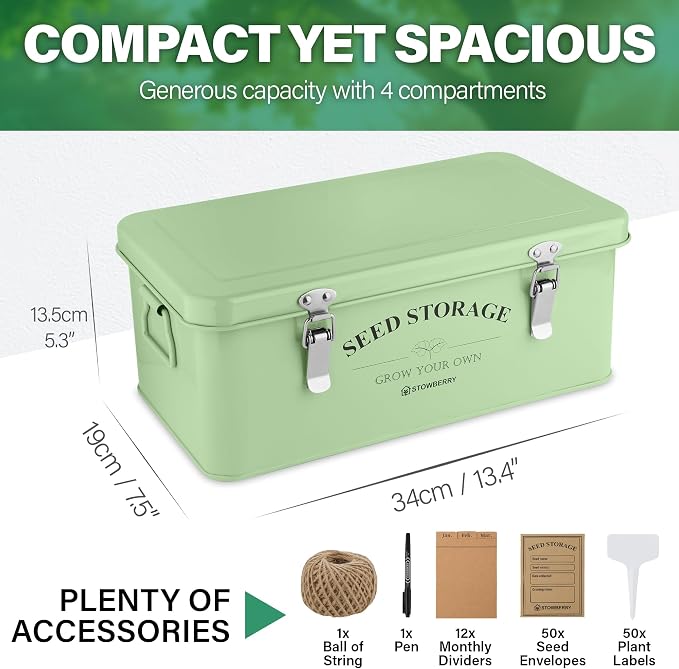 Seed Storage Box Organiser – Green Garden Seeds Tin - Image 2