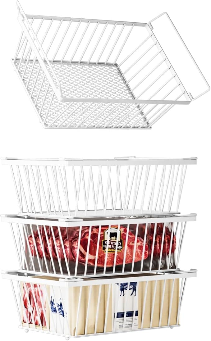 Freezer Organizer Bins ，Enhanced Leak-Proof Bottom，4 Pack Stackable Deep by ANJUBAN