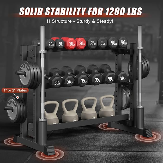 3-Tier Dumbbell Rack, 1200LB Capacity Adjustable Weight Rack - Image 2