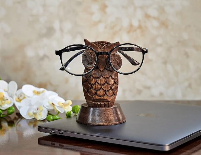 Stocking Stuffers Wooden Owl Glasses Holder Night Stand Reading Eyeglass - Image 2