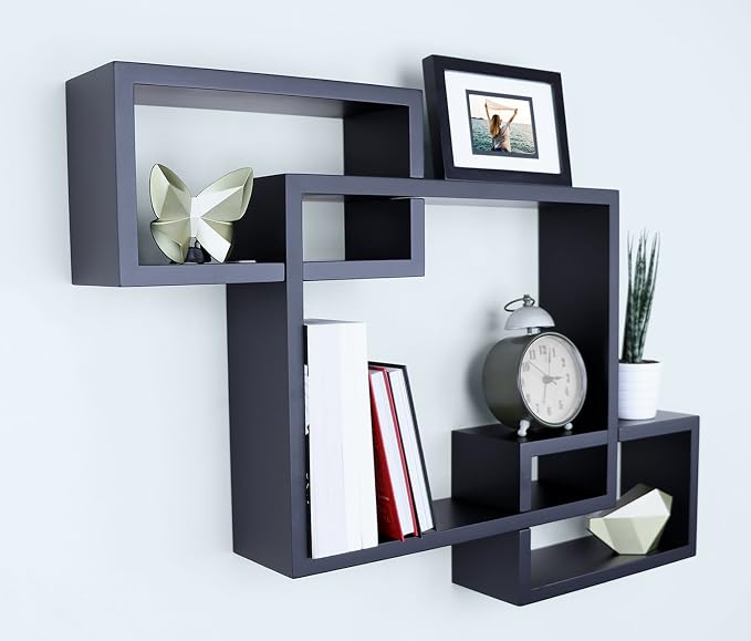 Ballucci Wooden Interweave Floating Wall Mounted Shelves, Horizontal and by Ballucci