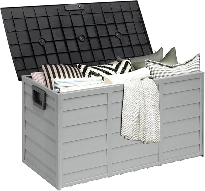 75 Gallon Outdoor Deck Storage Box, Patio Resin Deck Storage Container by Omelaza