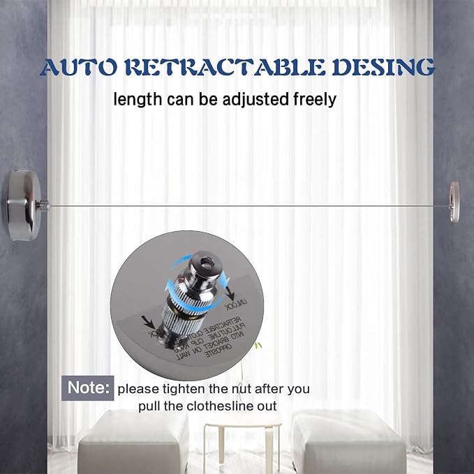 2 Pcs Retractable Clothesline 304 Stainless Steel Durable - Image 5