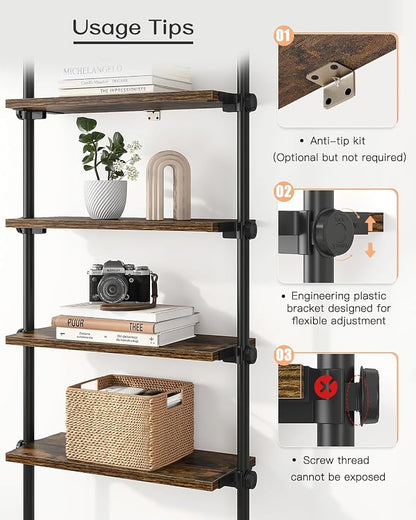ALLZONE 5 Tiers Narrow Bookshelf, Tall Adjustable Ladder Book Shelf - Image 3