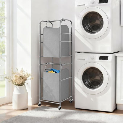 STORAGE MANIAC 2 Tier Vertical Laundry Hamper, 2 Section Laundry Sorter - Image 2