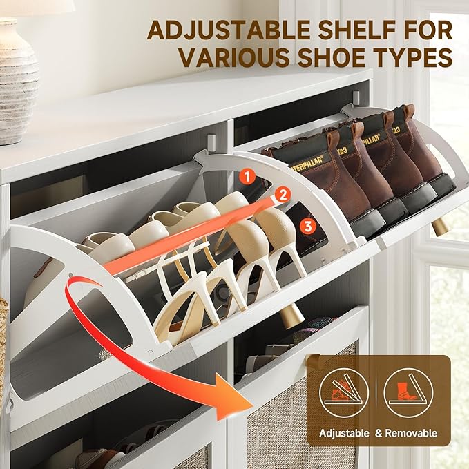 Nicetree Rattan Shoe Cabinet for Entryway, 9.5" Ultra-Thin Narrow Shoe Rack - Image 4