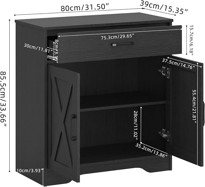 Panana Wooden Cabinet 1 Drawer and 2 Doors Storage Cupboard Coffee Bar - Image 3