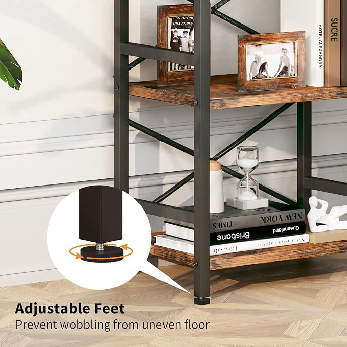 Homeiju Bookshelf, 3 Tier Industrial Bookcase, Metal Small Bookcase, Rustic - Image 6