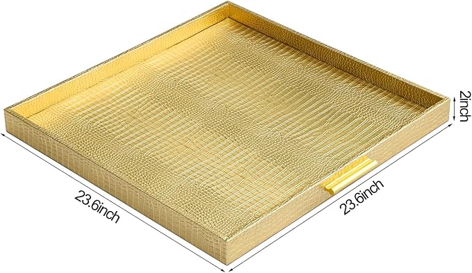HofferRuffer Extra Large Square Serving Tray, Elegant Faux Leather Ottoman Tray - Image 2