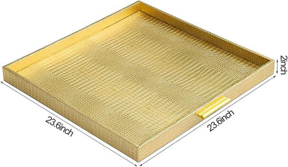 HofferRuffer Extra Large Square Serving Tray, Elegant Faux Leather Ottoman Tray - Image 2