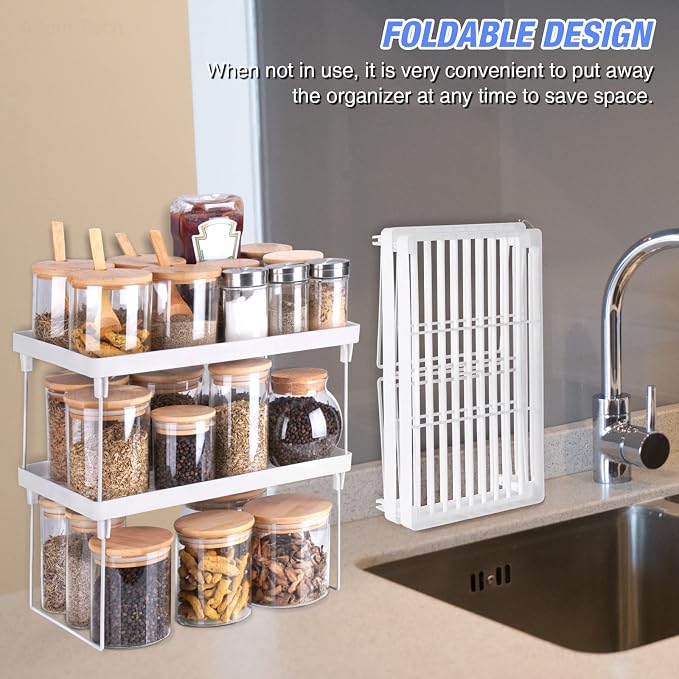 NiHome 4-Pack Stackable Plastic Kitchen Storage Shelf Foldable Rack, Expandable - Image 7