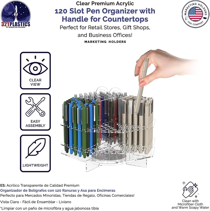Marketing Holders 120 Slot Pen Holder Clear Acrylic Organizer Tabletop Display - Image 6