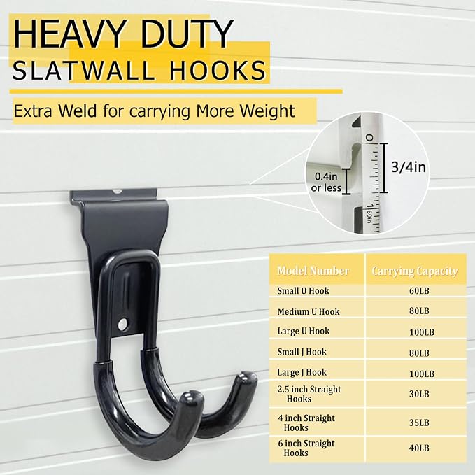 Slatwall Accessories, 22 Pack Heavy Duty Steel Slatwall Hooks, Garage and - Image 2